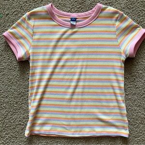 EUC Old Navy Girls' Pastel Rainbow Stripe Tee with Pink Trim